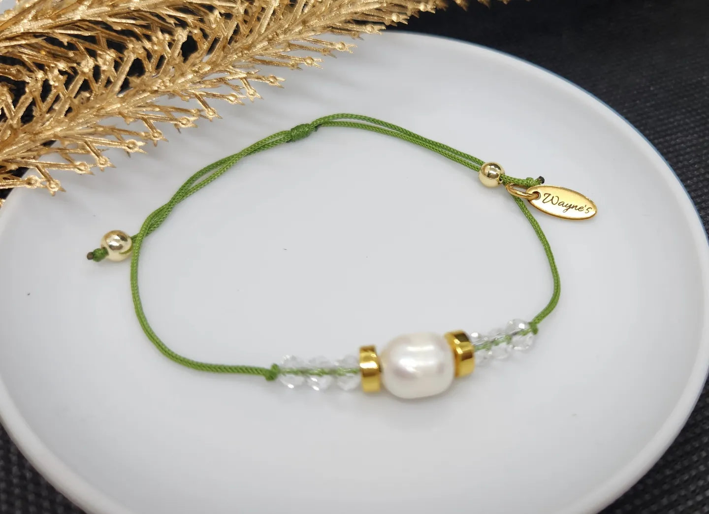 Green Adjustable Thread Pearl Bracelet